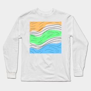 Blue green orange watercolor art Long Sleeve T-Shirt